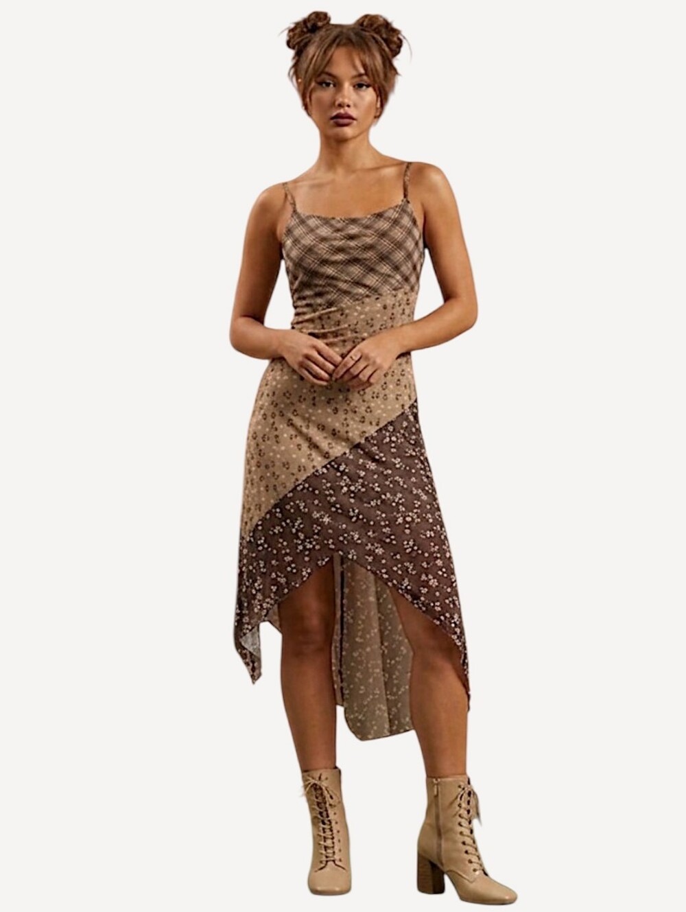 PacSun Beverly and Beck Kennedy Mixed Print Asymmetrical Patchwork Midi Dress
